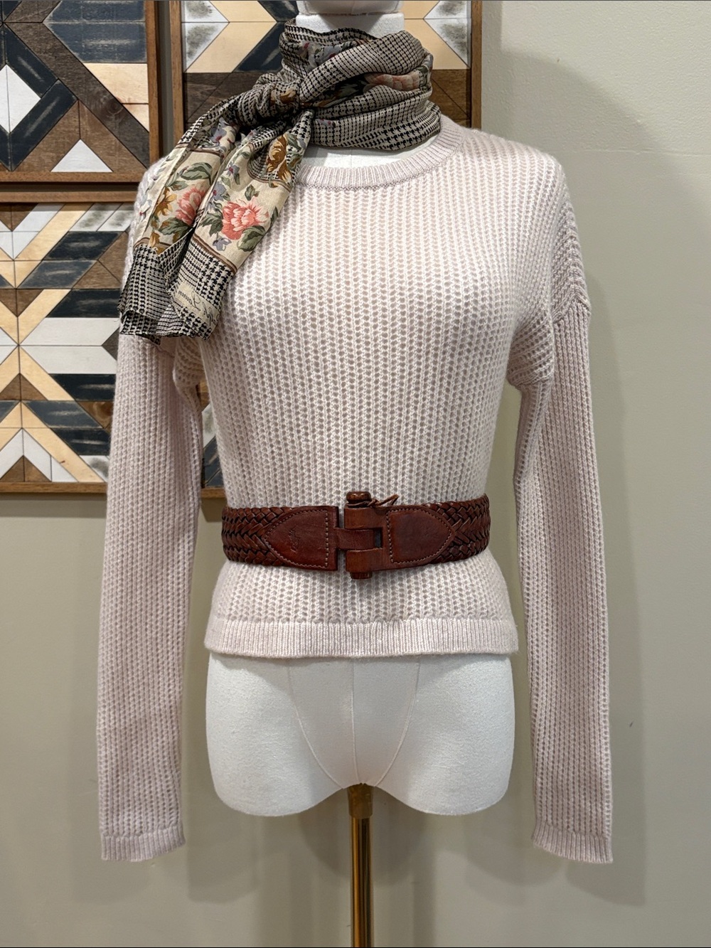 NakedCashmere Cropped Open Knit Recycled Cashmere Sweater in Bone size XS